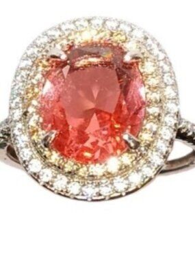 925 Sterling Silver Peach‑Pink Gem Halo Ring Fine Jewelry